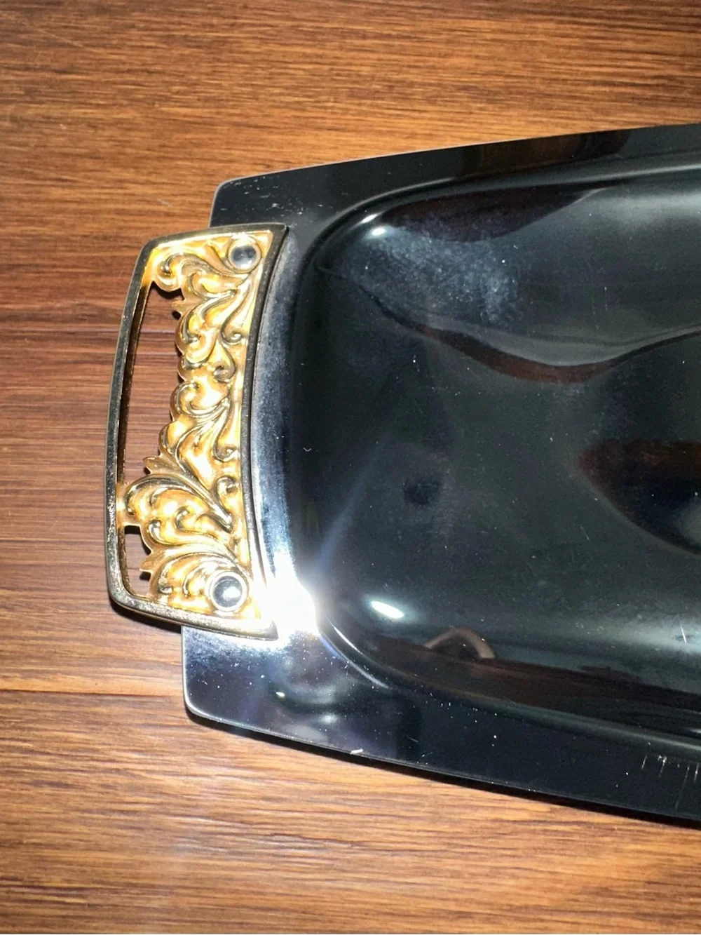 Kromex Chrome Oval Bread / Relish Serving Tray with Ornate Gold Handles 16 3/4”